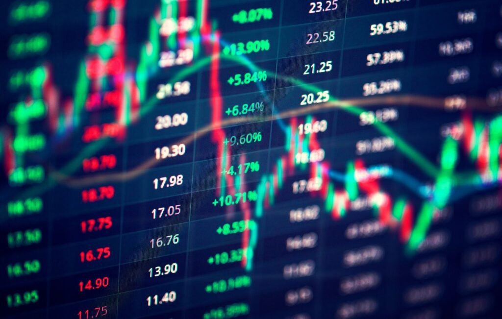 Stock market chart showing tick and point fluctuations