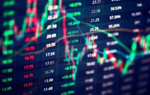 Stock market chart showing tick and point fluctuations